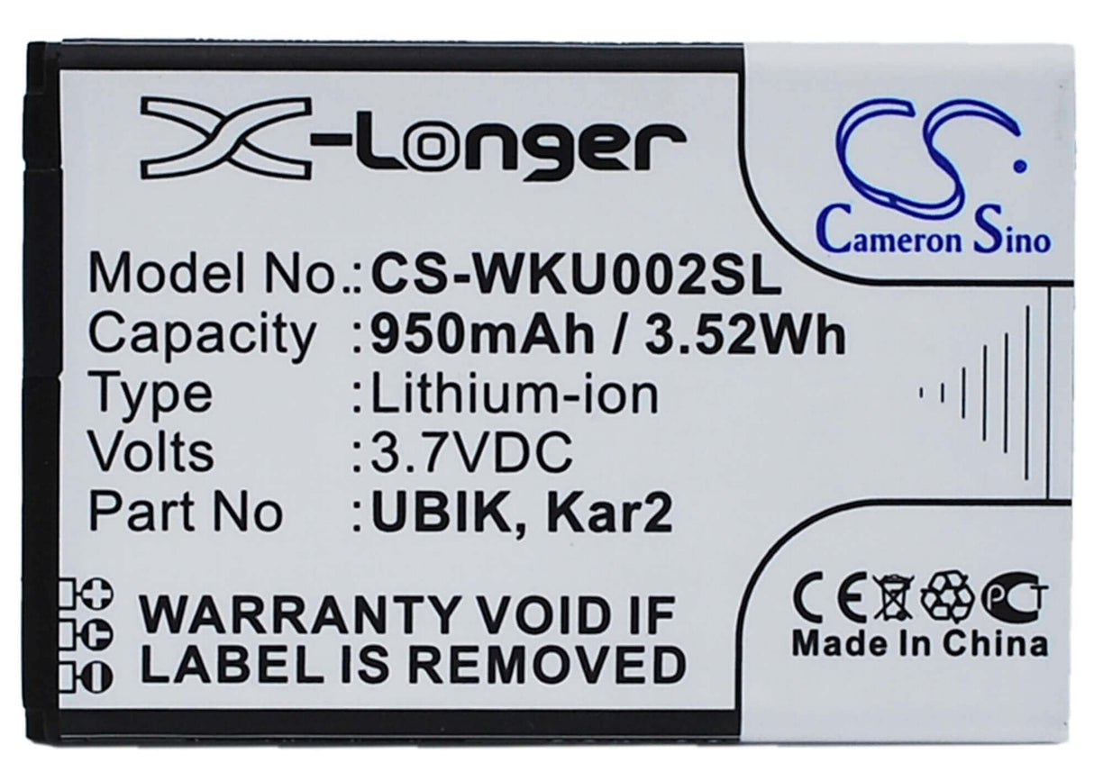 3.7V, Li-ion, 950mAh, SmartPhone battery fits Wiko, Dolfy, Dolfy, Kar 2, 3.52Wh Mobile, SmartPhone Cameron Sino Technology Limited (Suspended)