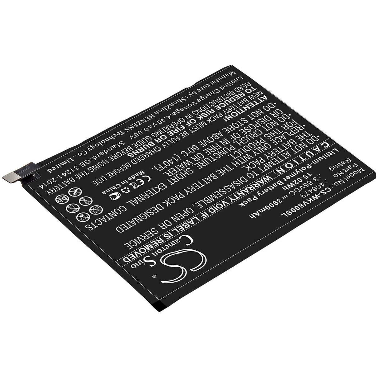 3.85V, Li-Polymer, 3900mAh, SmartPhone battery fits Sugar, Wiko, 466479, C13, 15.02Wh Mobile, SmartPhone Cameron Sino Technology Limited (Smartphone)