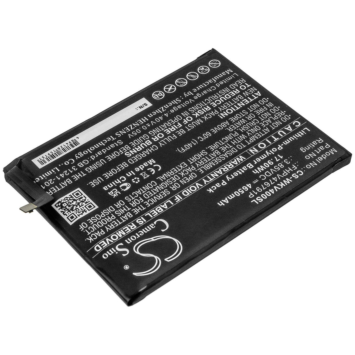 3.85V, Li-Polymer, 4650mAh, SmartPhone battery fits Wiko, Fhpv476791p, Power U10, View 4, 17.9Wh Mobile, SmartPhone Cameron Sino Technology Limited (Smartphone)
