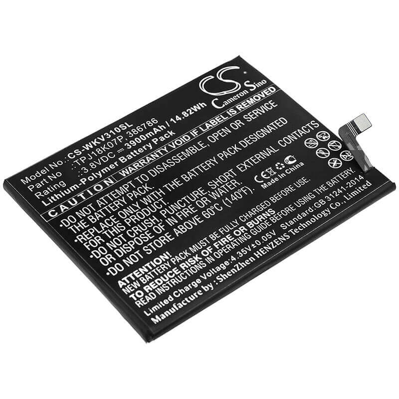 3.8V, Li-Polymer, 3900mAh, SmartPhone battery fits Wiko, 386786, View 4 Lite, View3 Pro, 14.82Wh Mobile, SmartPhone Cameron Sino Technology Limited (Smartphone)