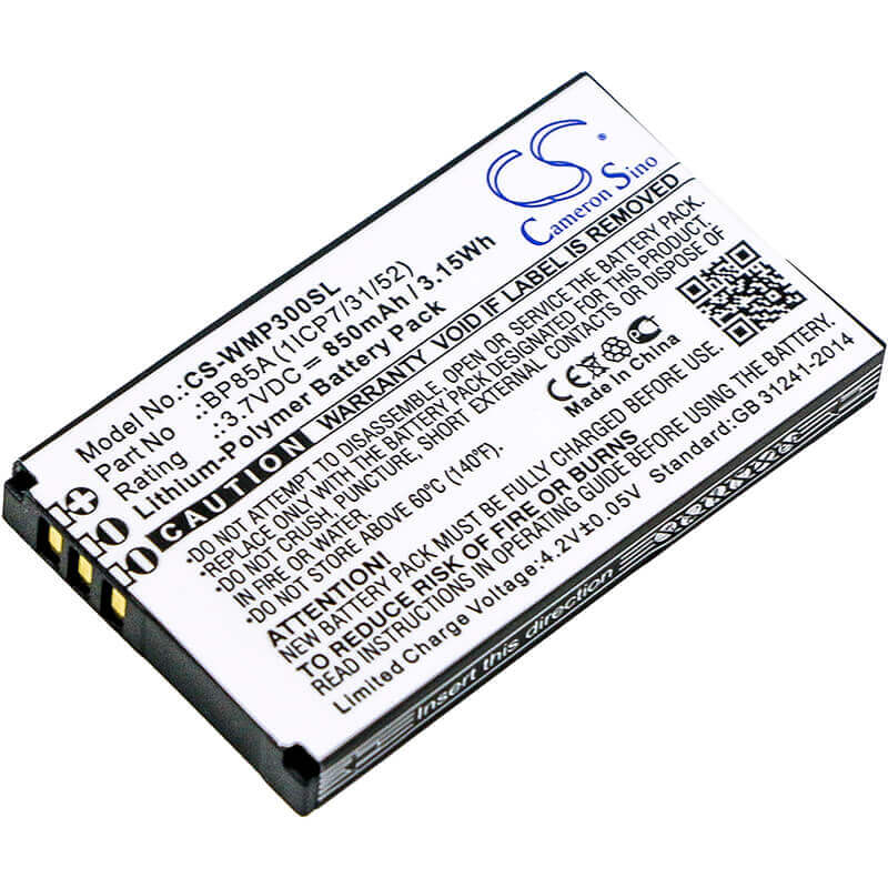 3,7V, Li-Polymer, 850mAh, batterie GPS compatible avec Wm Systems, Bp85a (1icp7/31/52), Wmp 300, Wmp-300, 3,15Wh GPS, Navigator Cameron Sino Technology Limited (Suspendu)