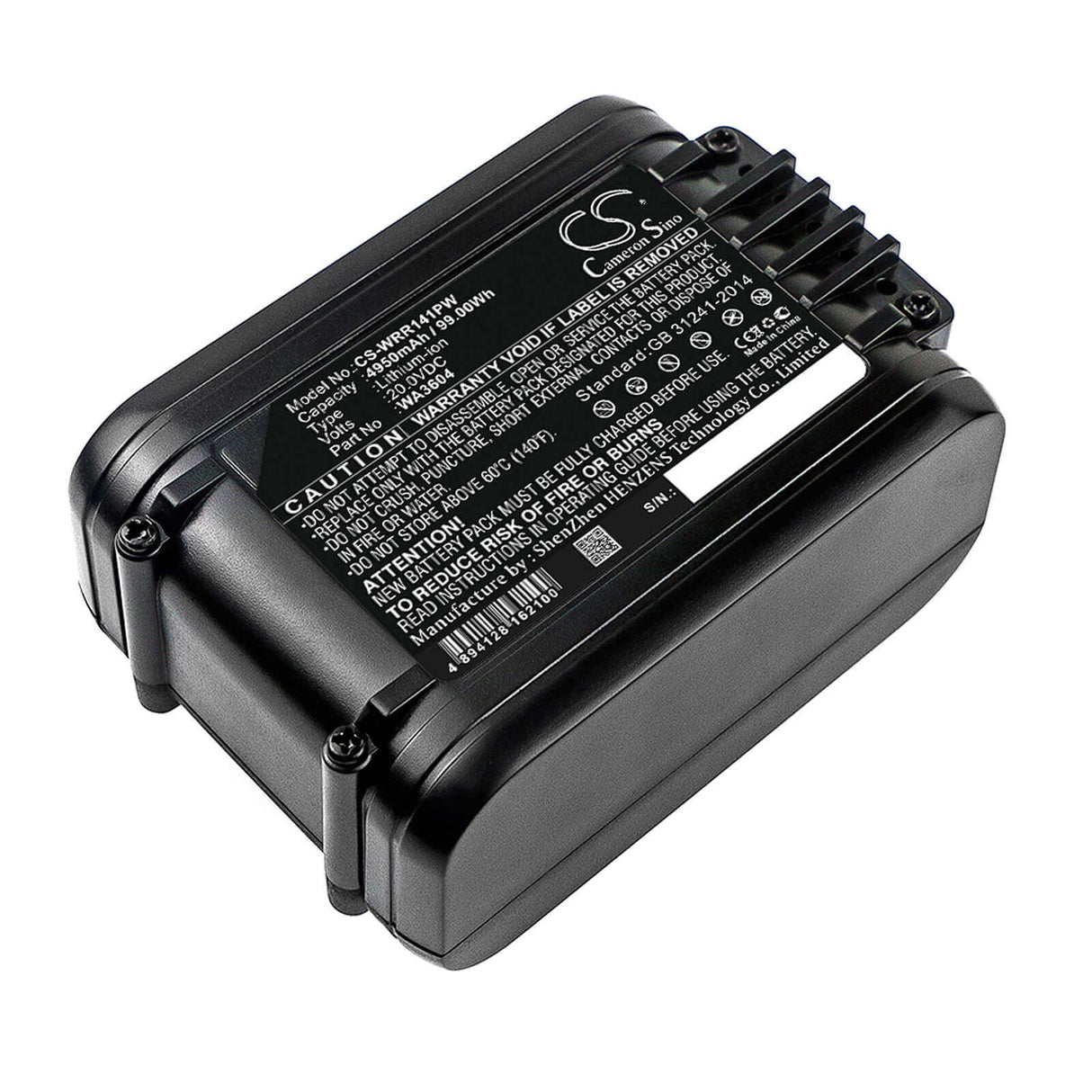 20.0V, Li-ion, 4950mAh, Lawn Mowers battery fits Worx, Wa3014, 34.8 Li Lawn Mover, Csa 2020 (113538), 99.00Wh Lawn Mowers Cameron Sino Technology Limited