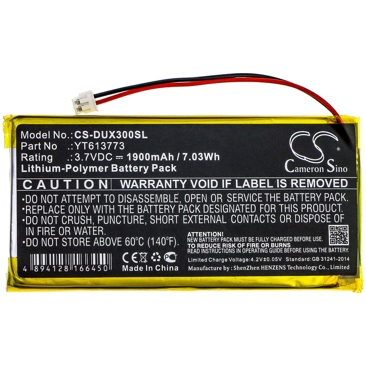 3.7V, Li-Polymer, 1900mAh, Media Player battery fits Xduoo, Yt613773, X3, 7.03Wh Media Player Cameron Sino Technology Limited