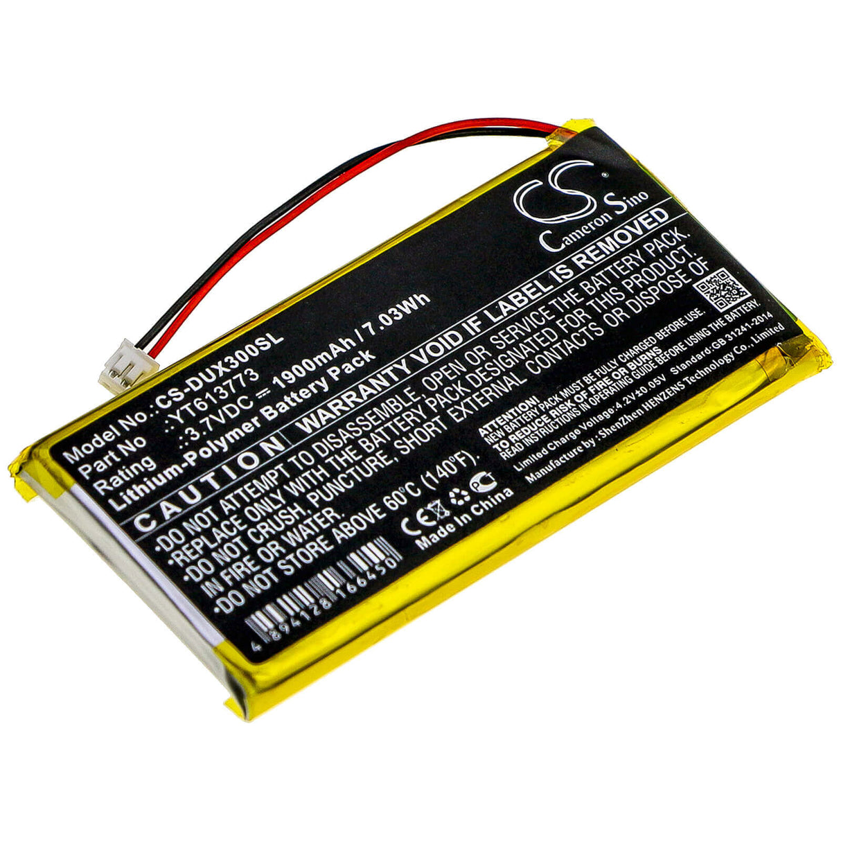 3.7V, Li-Polymer, 1900mAh, Media Player battery fits Xduoo, Yt613773, X3, 7.03Wh Media Player Cameron Sino Technology Limited