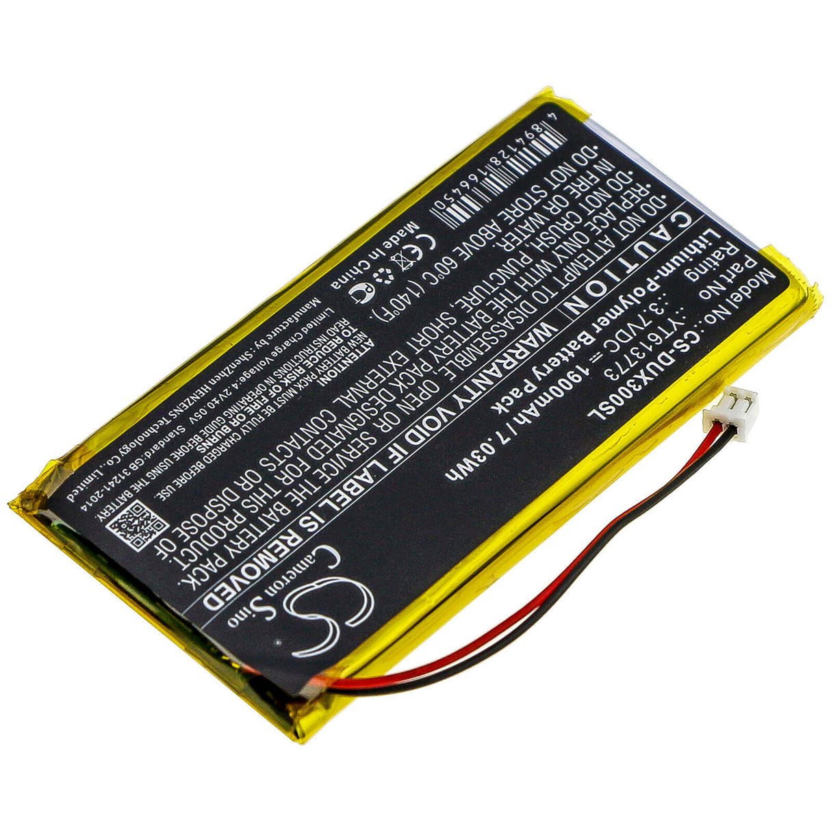 3.7V, Li-Polymer, 1900mAh, Media Player battery fits Xduoo, Yt613773, X3, 7.03Wh Media Player Cameron Sino Technology Limited