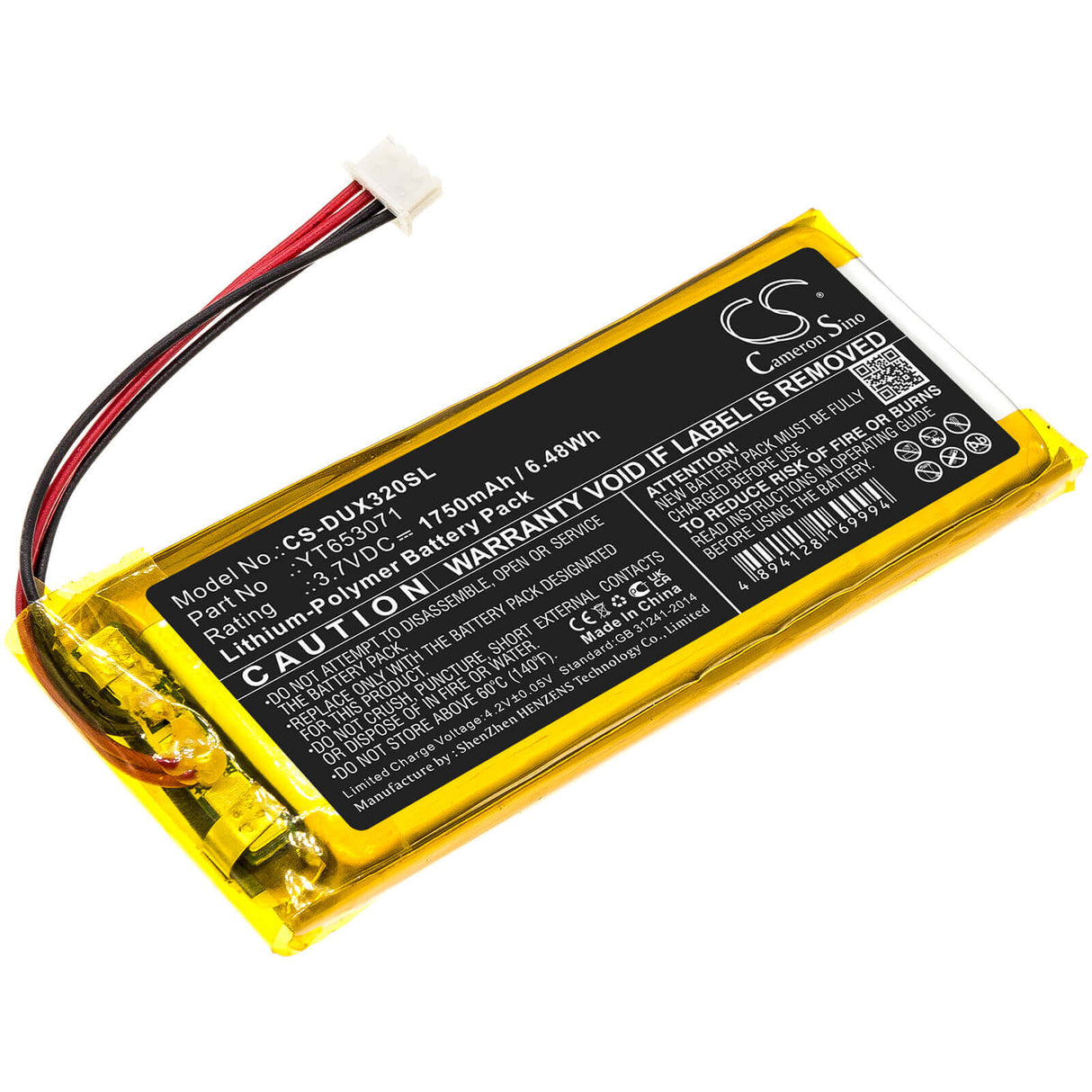 3.7V, Li-Polymer, 1750mAh, Media Player battery fits Xduoo, Yt653071, X3 Mark Ii, 6.48Wh Media Player Cameron Sino Technology Limited