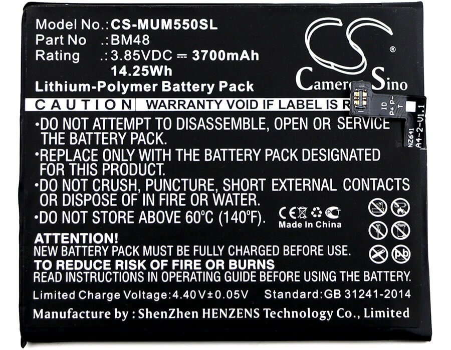 3.85V, Li-Polymer, 3700mAh, SmartPhone battery fits Xiaomi, Bm48, 2015211, Note 2 Standard, 14.25Wh Mobile, SmartPhone Cameron Sino Technology Limited (Smartphone)