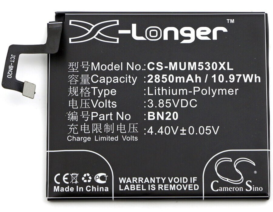 3,85V, Li-Polymère, 2850mAh, batterie de smartphone compatible avec Xiaomi, Bn20, 5c (Version Chine), Meri (Version Chine), 10,97Wh Mobile, SmartPhone Cameron Sino Technology Limited (Suspendu)