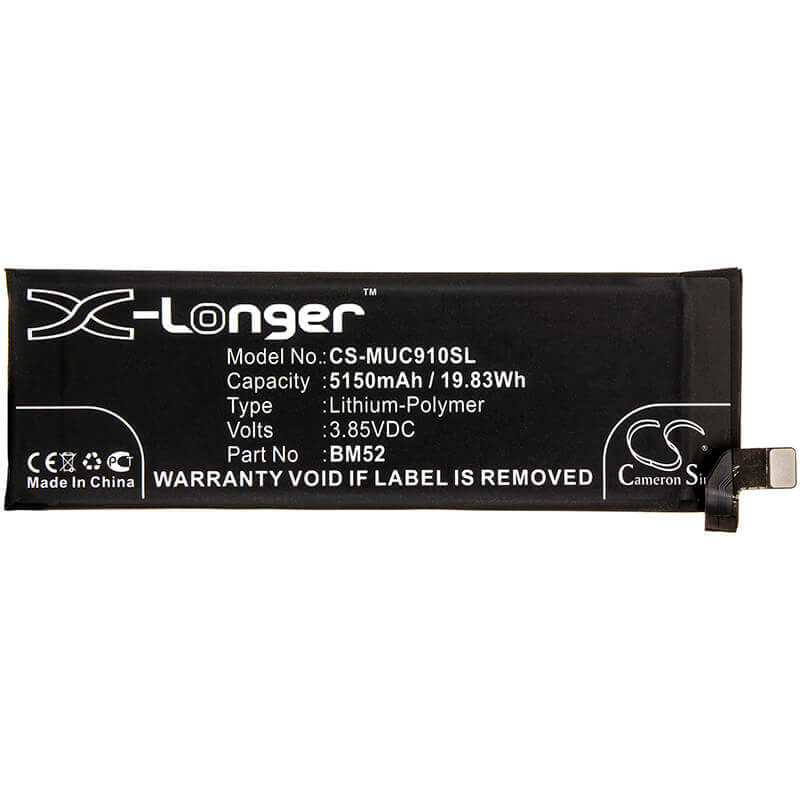 3.85V, Li-Polymer, 5150mAh, SmartPhone battery fits Xiaomi, Bm52, Cc9 Pro, M1910f4e, 19.83Wh Mobile, SmartPhone Cameron Sino Technology Limited (Smartphone)