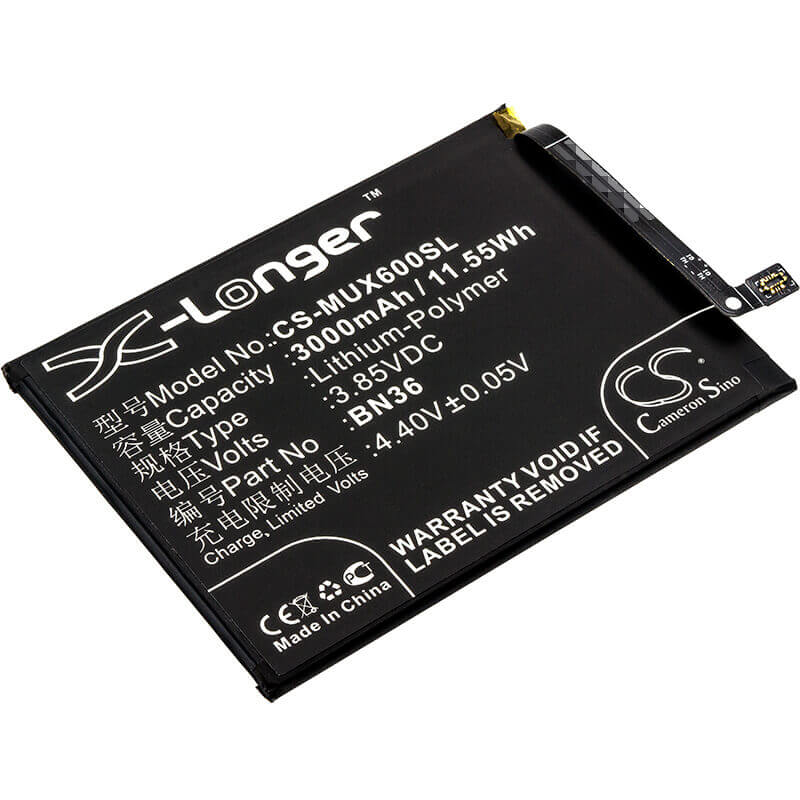 3.85V, Li-Polymer, 3000mAh, SmartPhone battery fits Xiaomi, Bn36, M1804d2sc, M1804d2se, 11.55Wh Mobile, SmartPhone Cameron Sino Technology Limited (Smartphone)