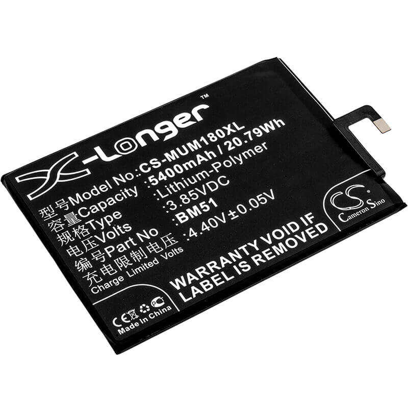 3.85V, Li-Polymer, 5400mAh, SmartPhone battery fits Xiaomi, Bm51, M1804e4a, M1804e4c, 20.79Wh Mobile, SmartPhone Cameron Sino Technology Limited (Smartphone)