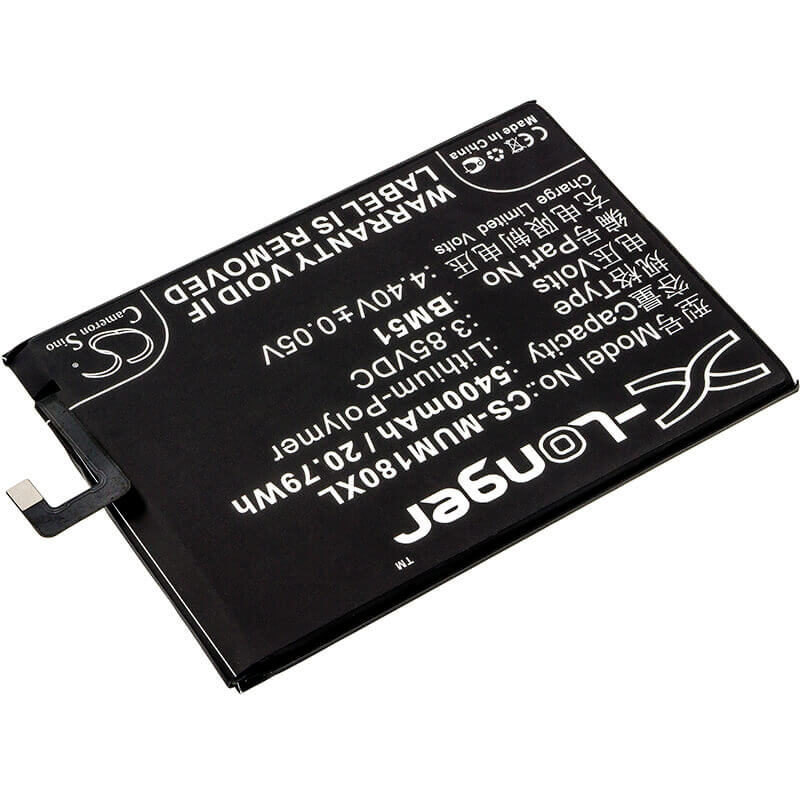 3.85V, Li-Polymer, 5400mAh, SmartPhone battery fits Xiaomi, Bm51, M1804e4a, M1804e4c, 20.79Wh Mobile, SmartPhone Cameron Sino Technology Limited (Smartphone)