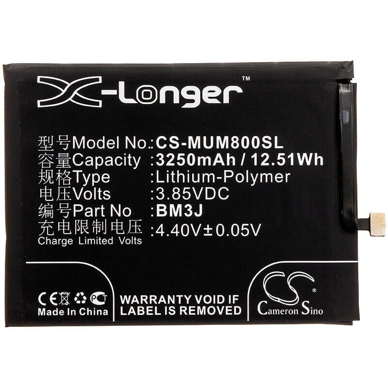 3.85V, Li-Polymer, 3250mAh, SmartPhone battery fits Xiaomi, Bm3j, M1808d2tc, M1808d2te, 12.51Wh Mobile, SmartPhone Cameron Sino Technology Limited (Smartphone)