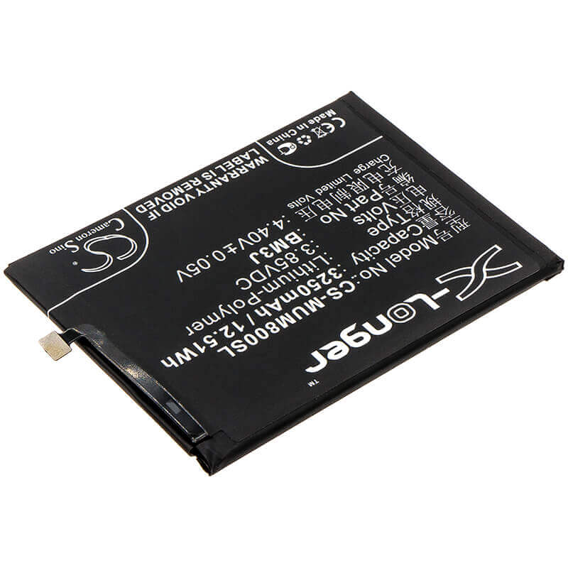 3.85V, Li-Polymer, 3250mAh, SmartPhone battery fits Xiaomi, Bm3j, M1808d2tc, M1808d2te, 12.51Wh Mobile, SmartPhone Cameron Sino Technology Limited (Smartphone)