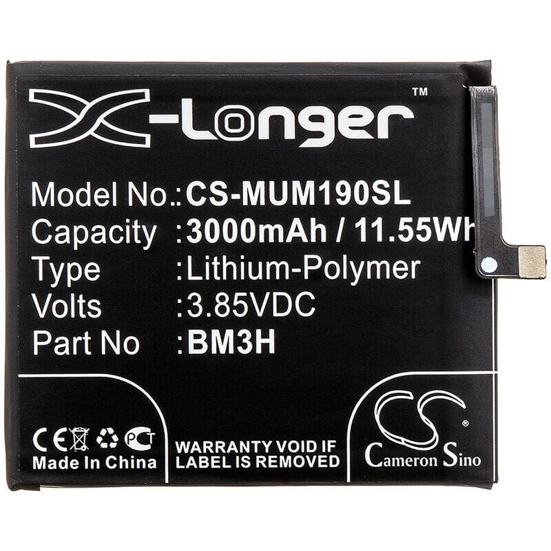 3.85V, Li-Polymer, 3000mAh, SmartPhone battery fits Xiaomi, Bm3h, M1901f9e, M1901f9t, 11.55Wh Mobile, SmartPhone Cameron Sino Technology Limited (Smartphone)