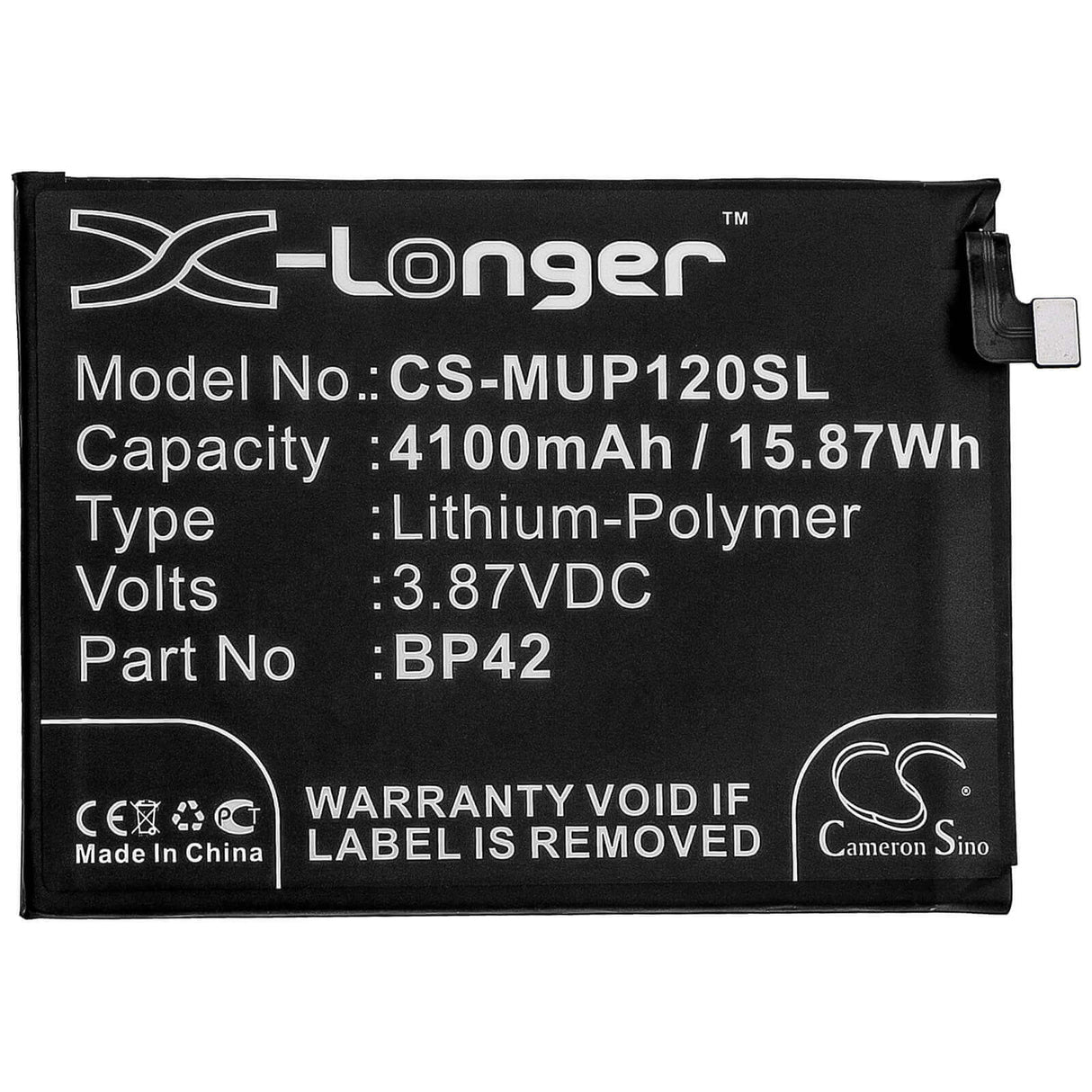 3.87V, Li-Polymer, 4100mAh, SmartPhone battery fits Xiaomi, Bp42, M2101k9ag, M2101k9c, 15.87Wh Mobile, SmartPhone Cameron Sino Technology Limited (Smartphone)