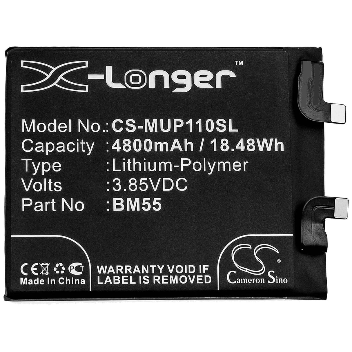 3.85V, Li-Polymer, 4800mAh, SmartPhone battery fits Xiaomi, Bm55, M2102k1ac, Mi 11 Pro 5g, 18.48Wh Mobile, SmartPhone Cameron Sino Technology Limited (Smartphone)