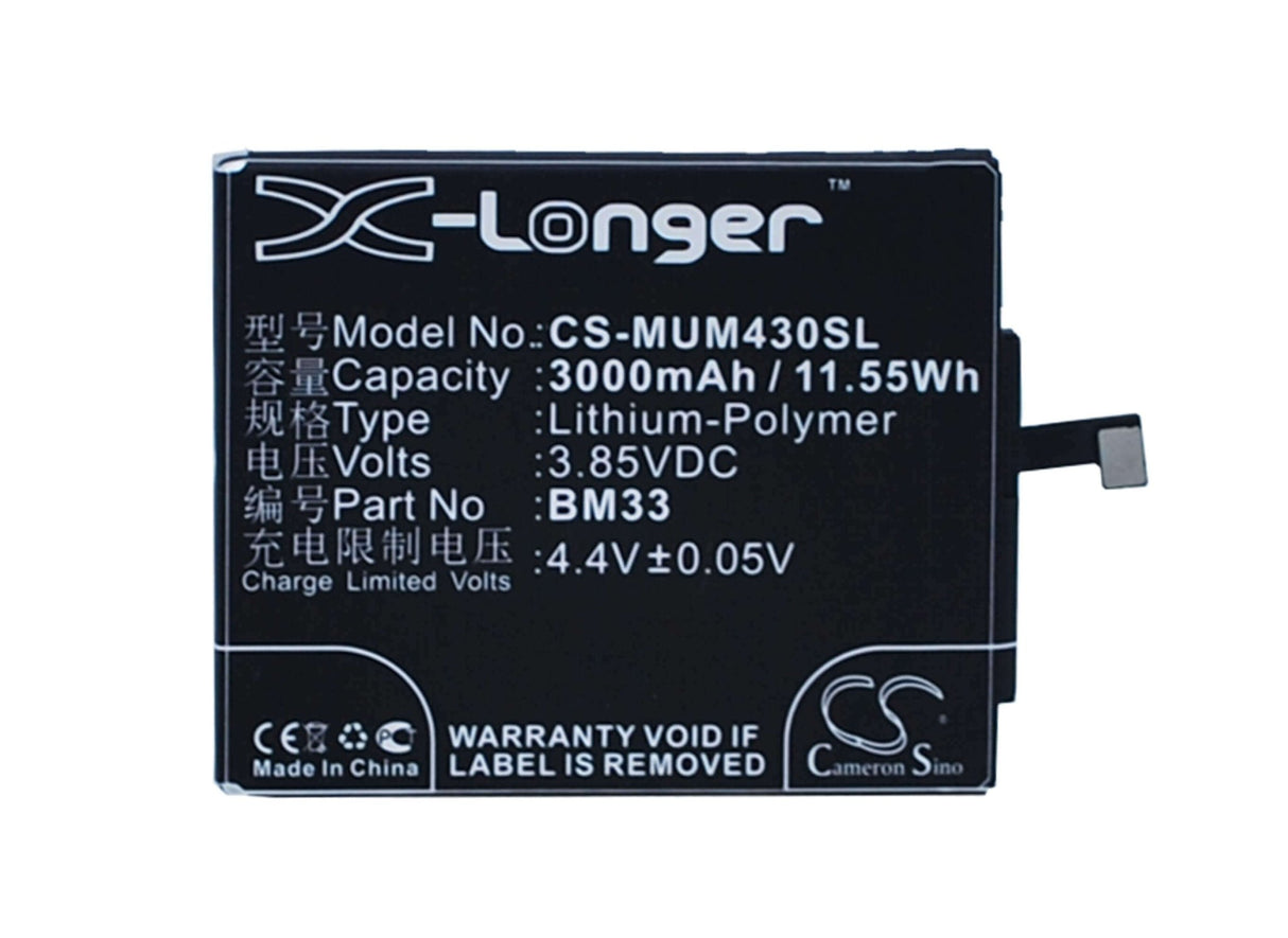 3.85V, Li-Polymer, 3000mAh, SmartPhone battery fits Xiaomi, Bm33, M4i, X9, 11.55Wh Mobile, SmartPhone Cameron Sino Technology Limited (Smartphone)