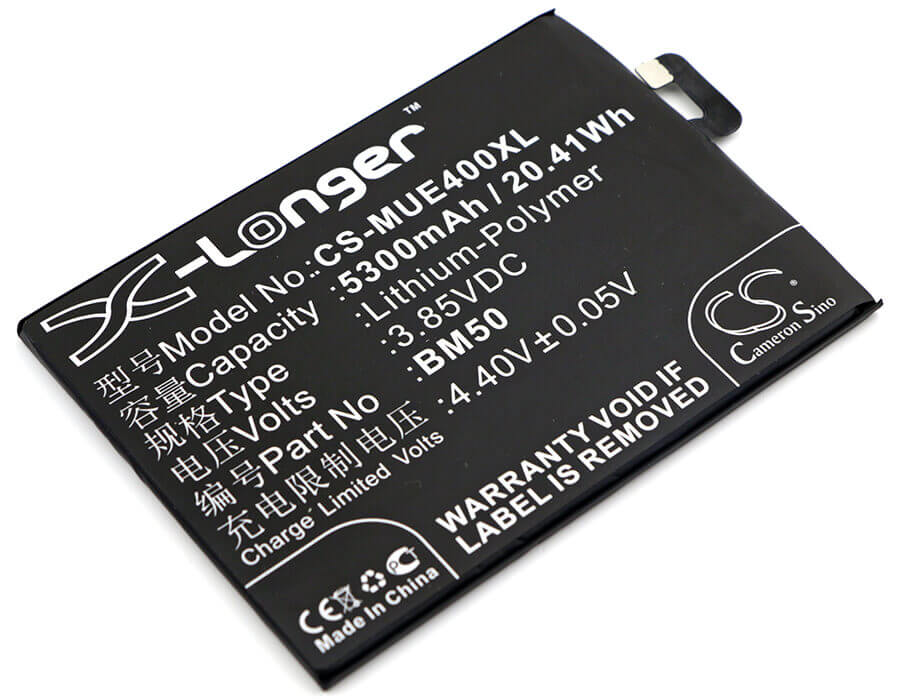 3.85V, Li-Polymer, 5300mAh, SmartPhone battery fits Xiaomi, Bm50, Max 2, Mde40, 20.41Wh Mobile, SmartPhone Cameron Sino Technology Limited (Smartphone)