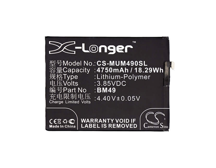 3.85V, Li-Polymer, 4750mAh, SmartPhone battery fits Xiaomi, (V1),Bm49, 2016001, 2016002, 18.29Wh Mobile, SmartPhone Cameron Sino Technology Limited (Smartphone)