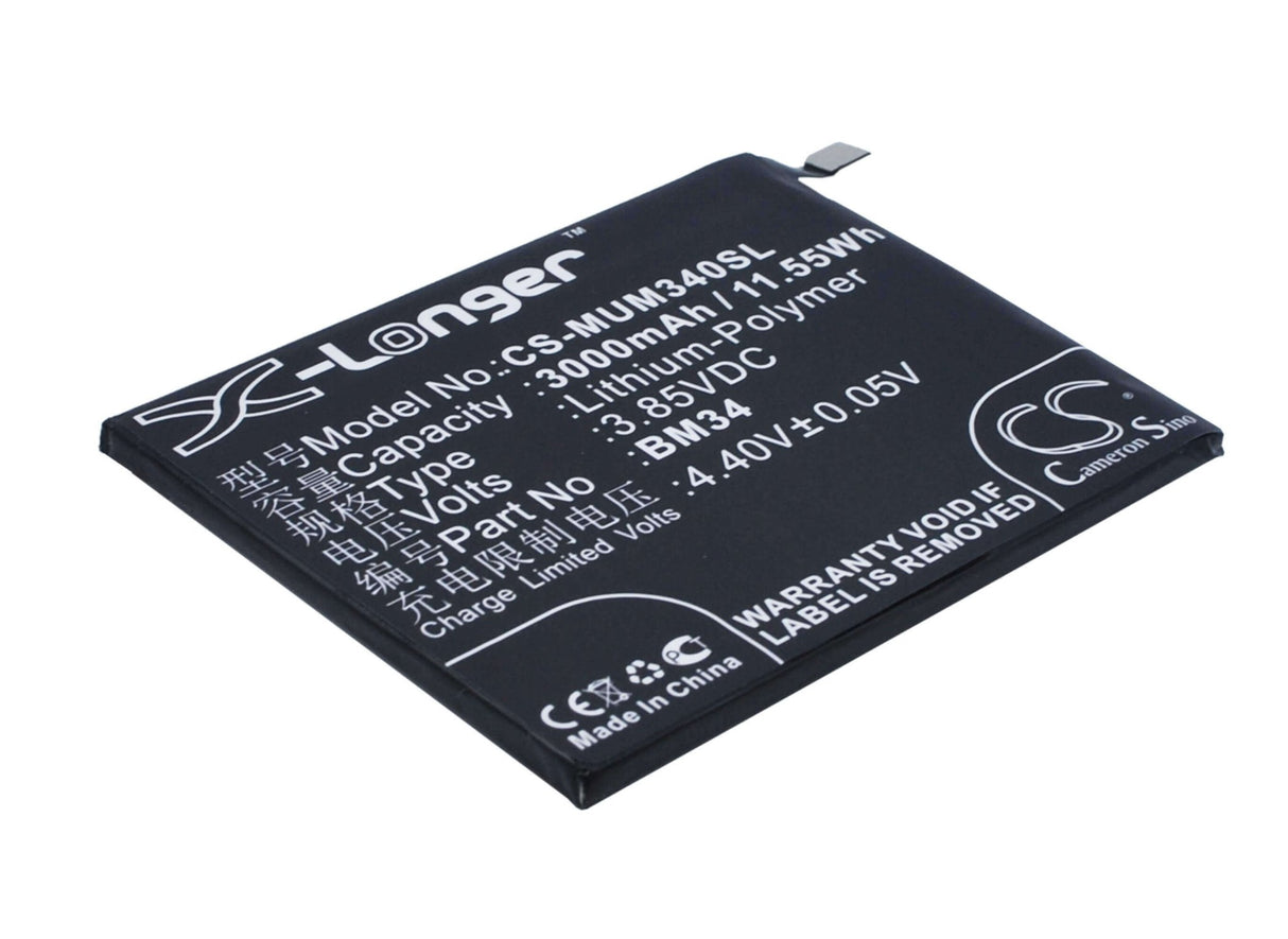 3.85V, Li-Polymer, 3000mAh, SmartPhone battery fits Xiaomi, Bm34, Mi Note Pro, 11.55Wh Mobile, SmartPhone Cameron Sino Technology Limited (Smartphone)