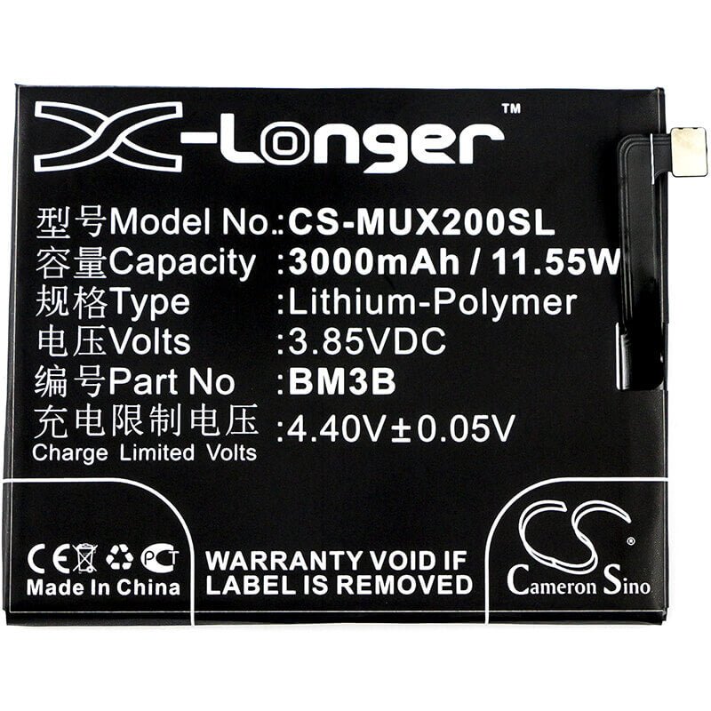 3.85V, Li-Polymer, 3000mAh, SmartPhone battery fits Xiaomi, Bm3b, M1803d5xa, M1803d5xc, 11.55Wh Mobile, SmartPhone Cameron Sino Technology Limited (Smartphone)