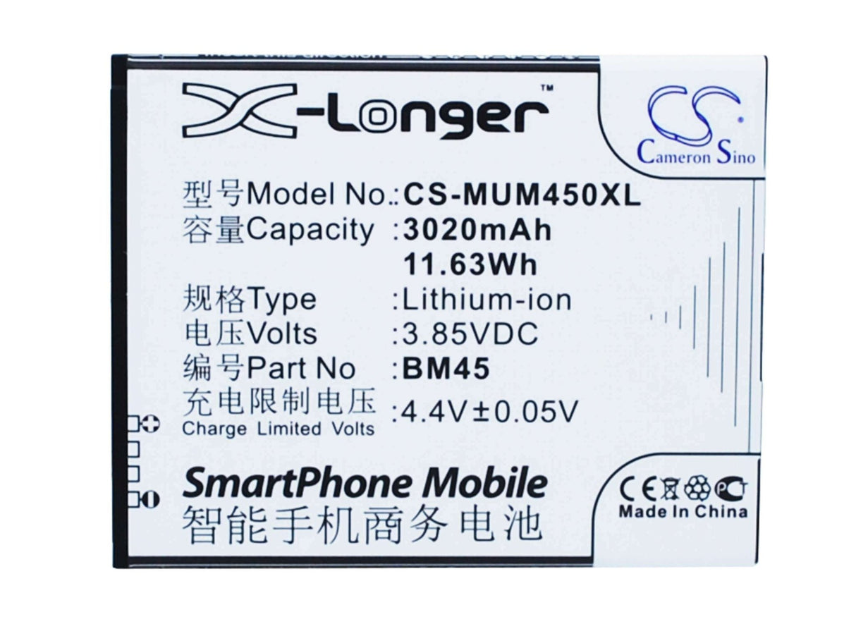 3.85V, Li-ion, 3020mAh, SmartPhone battery fits Xiaomi, Bm45, 2015213, Note 2 Premium Edition, 11.63Wh Mobile, SmartPhone Cameron Sino Technology Limited (Smartphone)