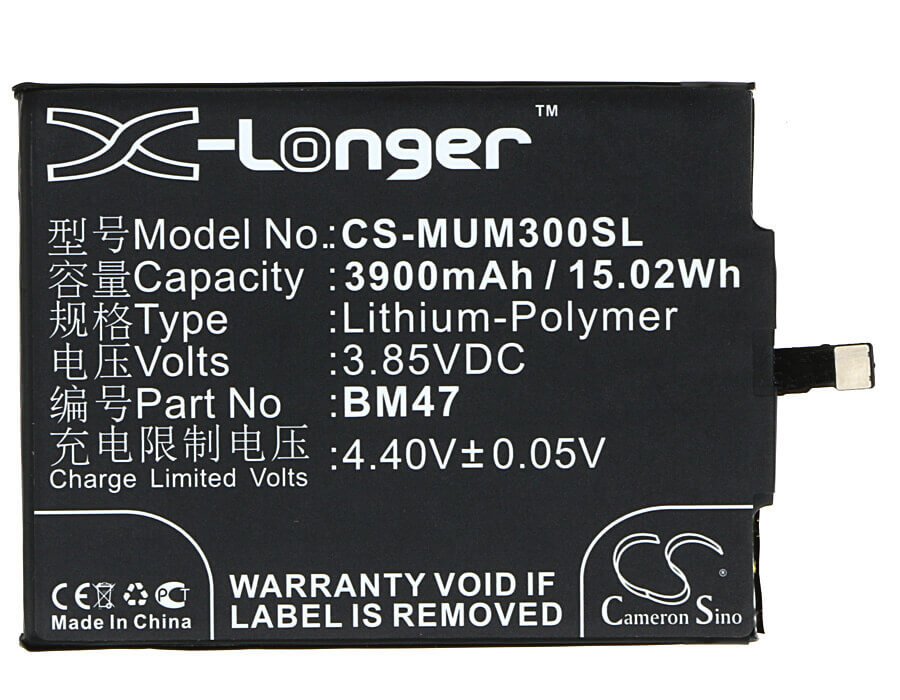3,85V, Li-Polymer, 3900mAh, Batterie de smartphone compatible avec Xiaomi, Bm47, 3, 3s, 15,02Wh Mobile, Smartphone Cameron Sino Technology Limited (Smartphone)