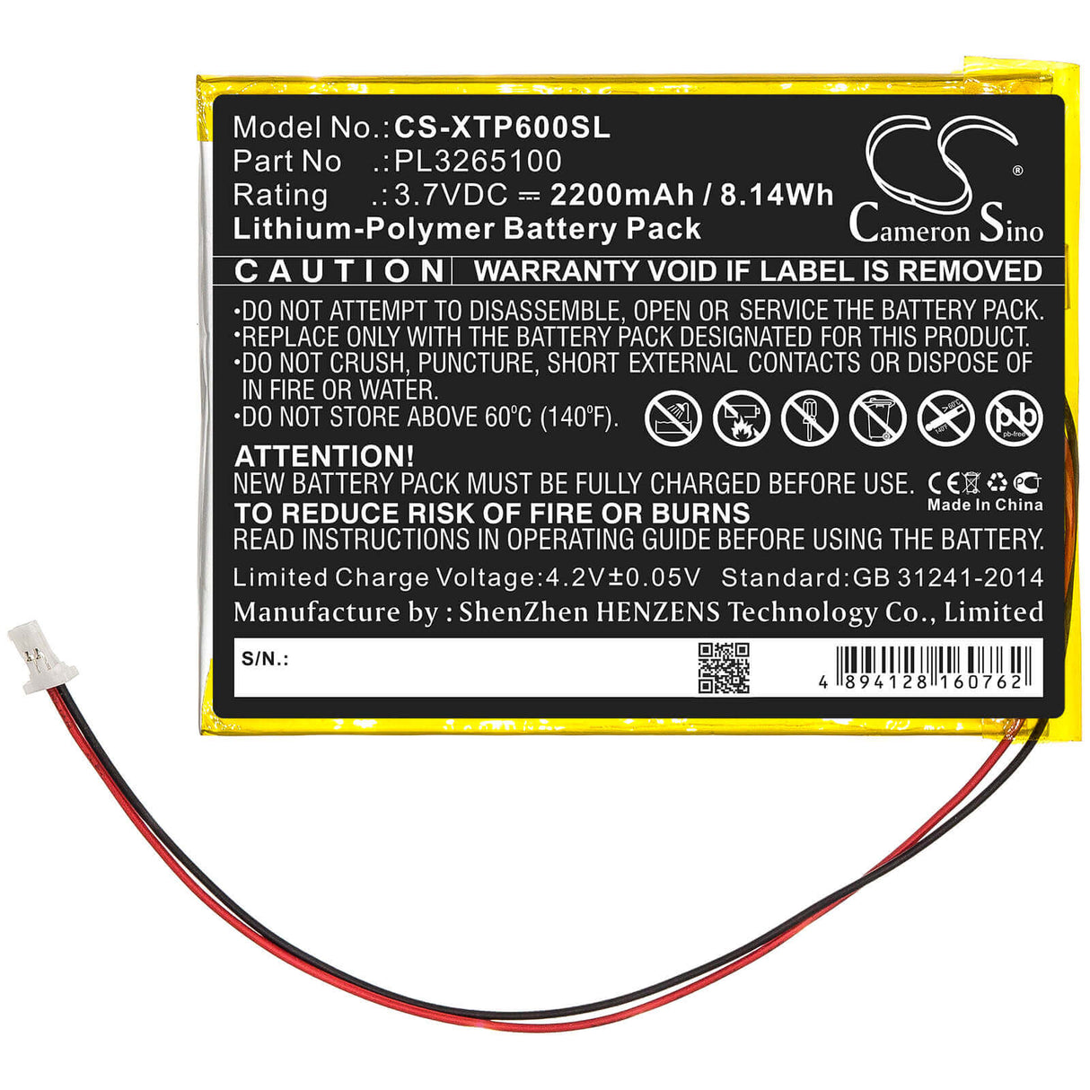 3.7V, Li-Polymer, 2200mAh, Diagnostic Scanner battery fits Xtool, Pl3265100, Ez300, Ez400, 8.14Wh Diagnostic Scanner Cameron Sino Technology Limited