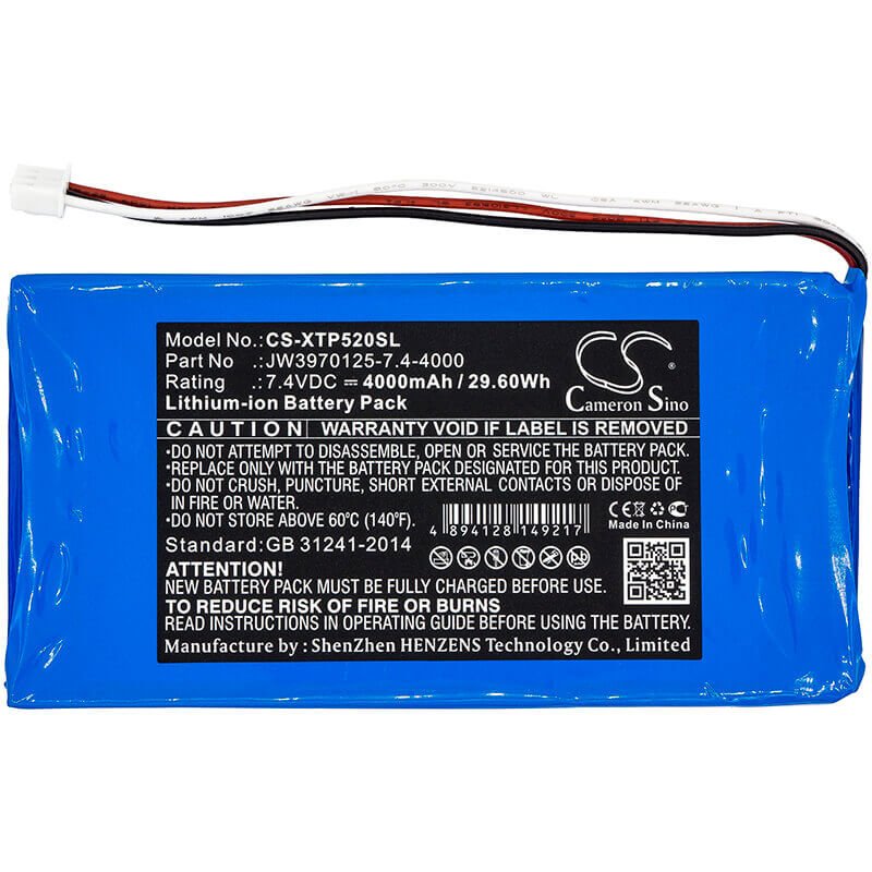 7.4V, Li-ion, 4000mAh, Diagnostic Scanner battery fits Xtool, Jw3970125-7.4-4000, P52, 29.6Wh Diagnostic Scanner Cameron Sino Technology Limited