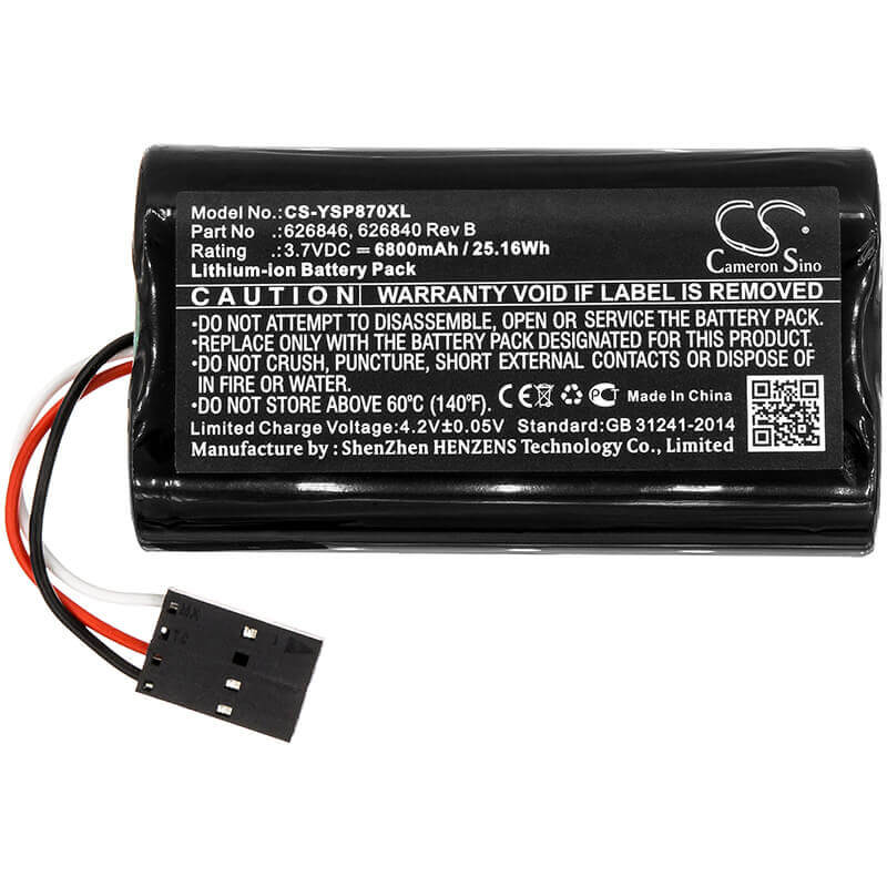 3,7V, Li-ion, 6800mAh, Batterie d'équipement compatible Ysi, 626840 Rev A, 626870-1, 626870-2, 25.16Wh Équipement, Enquête, Test Cameron Sino Technology Limited