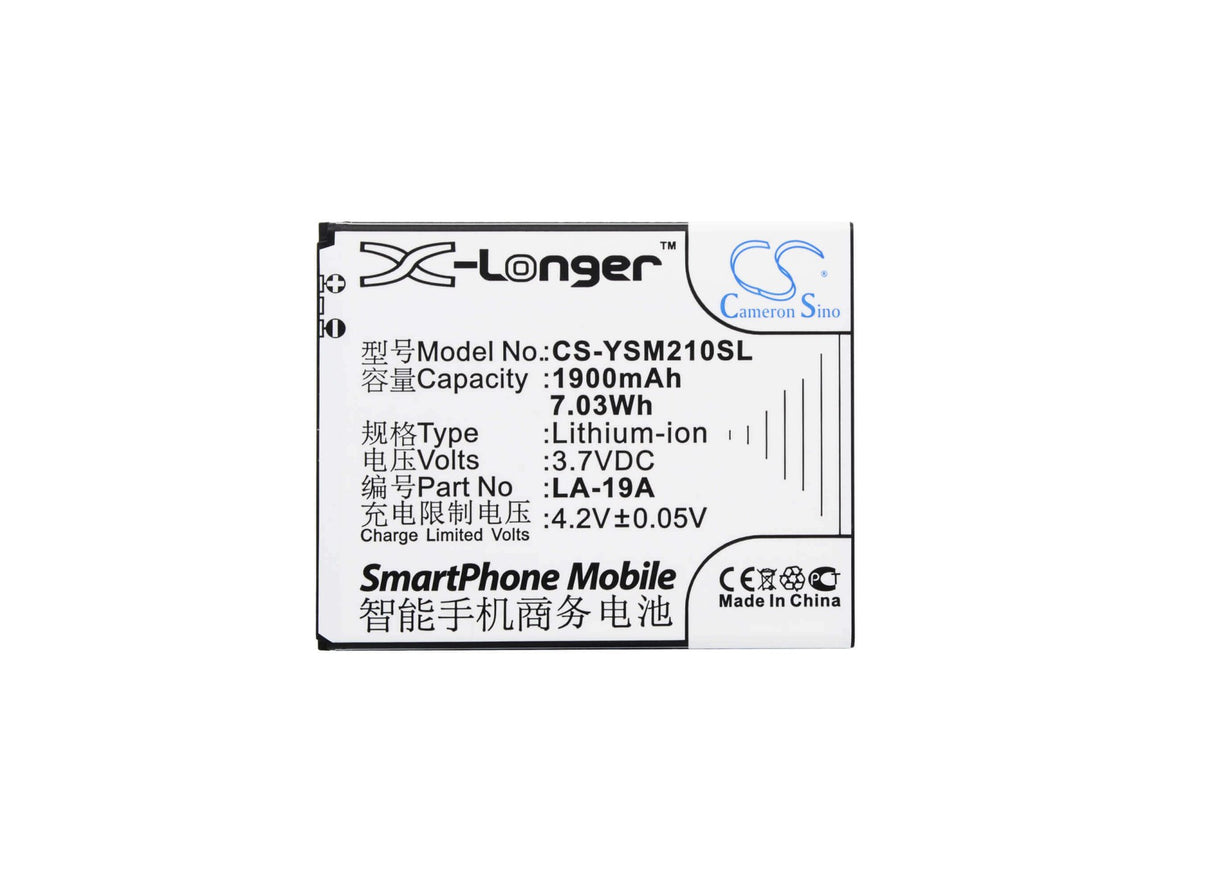 3.7V, Li-ion, 1900mAh, batterie de smartphone compatible avec Yusun, La-19a, La2-e, La2-l, 7.03Wh Mobile, smartphone Cameron Sino Technology Limited (Suspendu)
