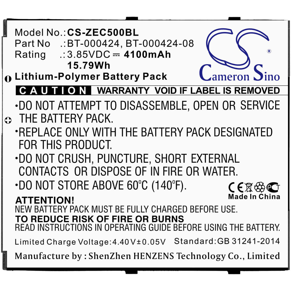 Barcode Scanner Battery For Zebra, Ec50, Ec55 3.85v, 4100mah - 15.79wh Barcode Scanner Cameron Sino Technology Limited