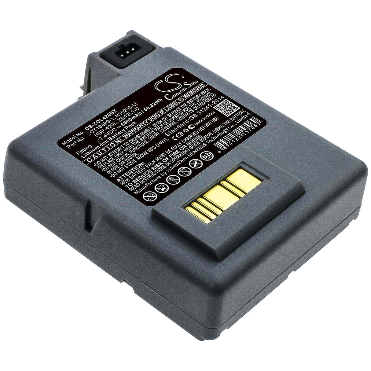 7.4V, Li-ion, 6800mAh, Batterie d'imprimante portable compatible avec Zebra, Ct18499-1, P4t, Rp4, 50.32Wh Imprimante portable Cameron Sino Technology Limited