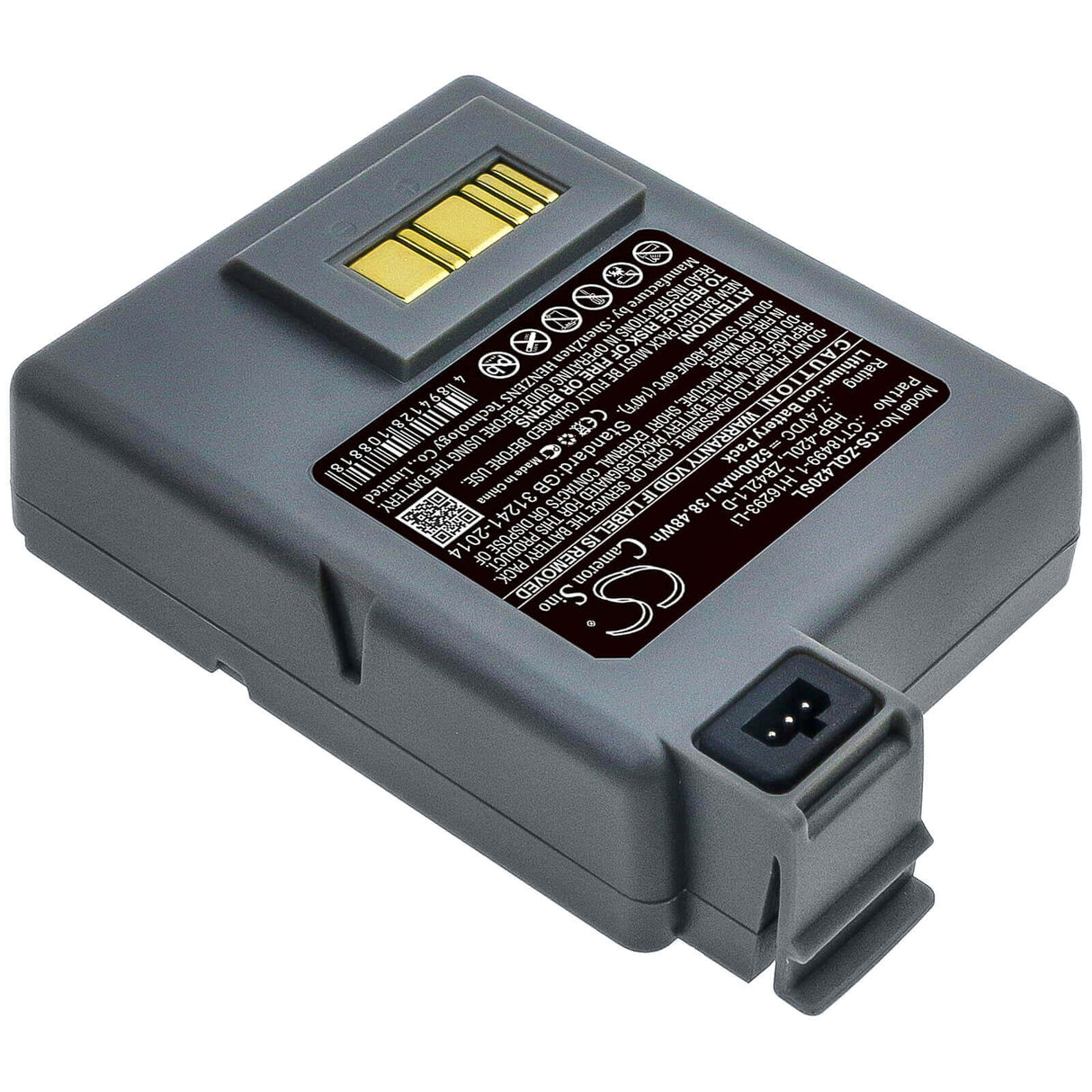 7.4V, Li-ion, 5200mAh, Batterie d'imprimante portable compatible avec Zebra, Ct18499-1, P4t, Rp4, 38.48Wh Imprimante portable Cameron Sino Technology Limited