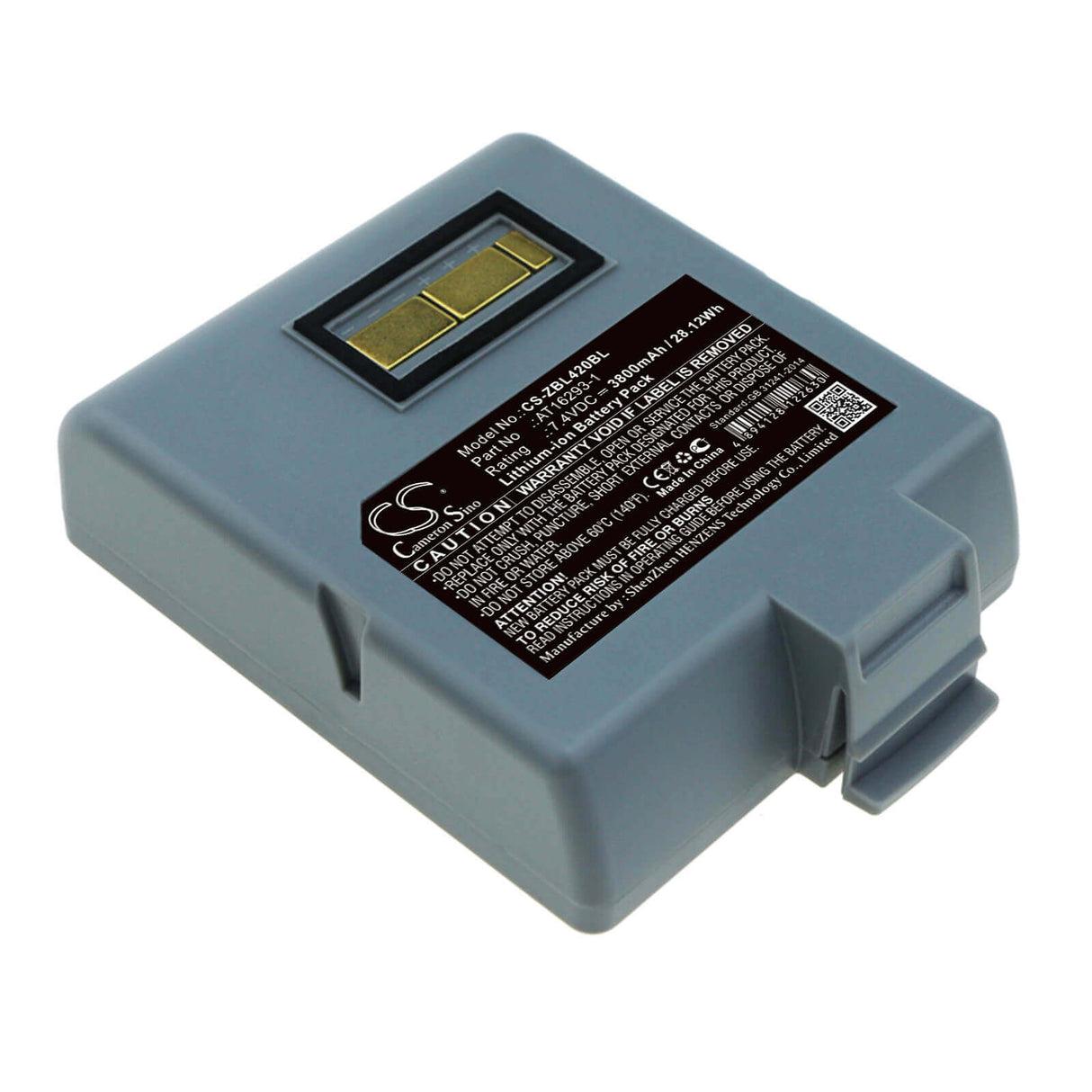 7,4V, Li-ion, 3800mAh, Batterie d'imprimante portable compatible avec Zebra, At16293-1, Ql420, Ql420 Plus, 28,12Wh Imprimante portable Cameron Sino Technology Limited