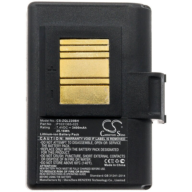 7.4V, Li-ion, 3400mAh, Portable Printer battery fits Zebra, At16004, Qln220, Qln220hc, 25.16Wh Portable Printer Cameron Sino Technology Limited