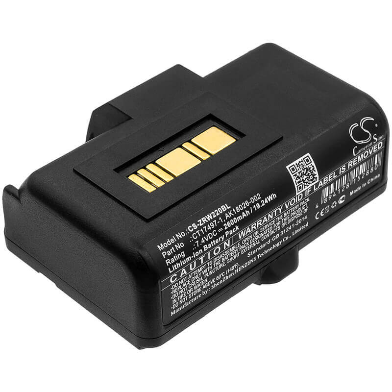 7.4V, Li-ion, 2600mAh, Portable Printer battery fits Zebra, Ak18026-002, Rw220, Rw320, 19.24Wh Portable Printer Cameron Sino Technology Limited