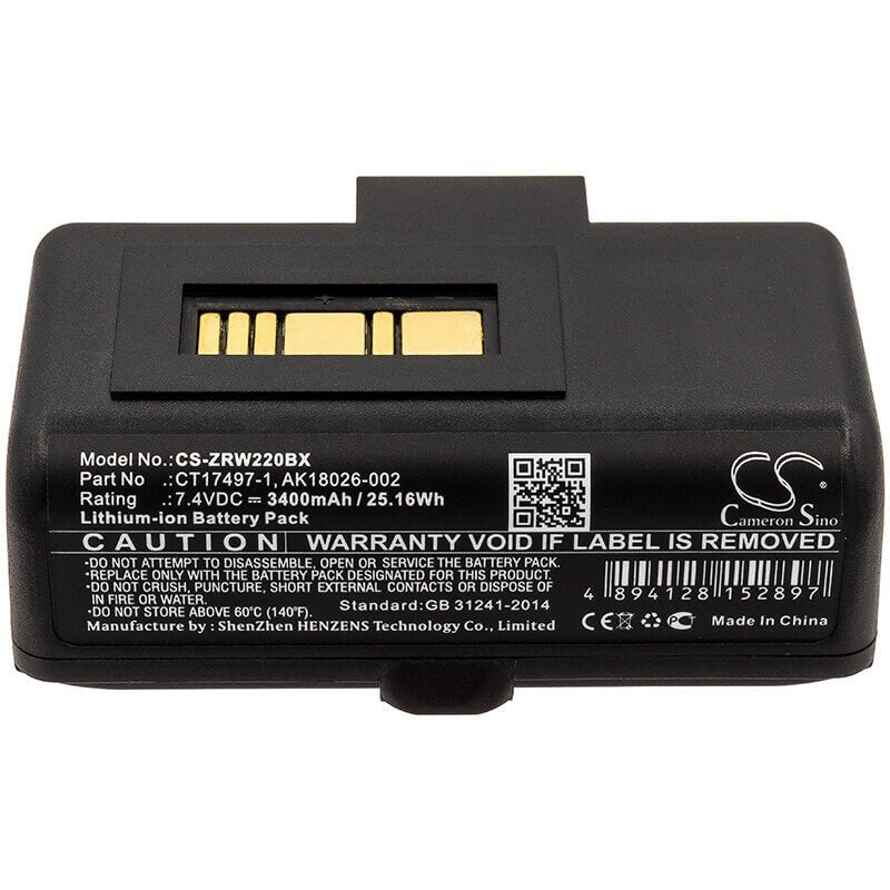 7.4V, Li-ion, 3400mAh, Portable Printer battery fits Zebra, Ak18026-002, Rw220, Rw320, 25.16Wh Portable Printer Cameron Sino Technology Limited