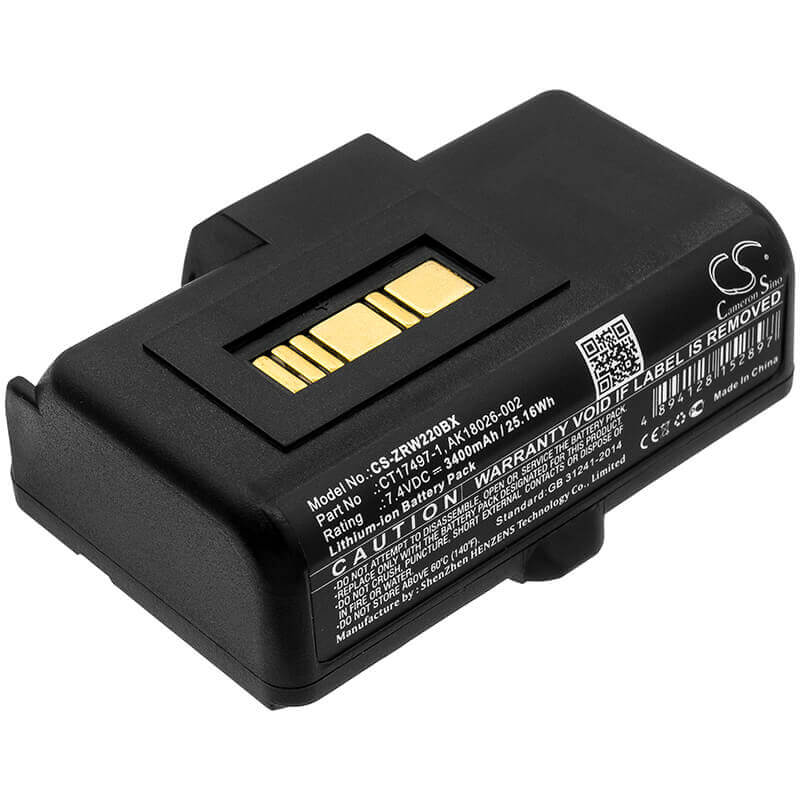 7.4V, Li-ion, 3400mAh, Portable Printer battery fits Zebra, Ak18026-002, Rw220, Rw320, 25.16Wh Portable Printer Cameron Sino Technology Limited