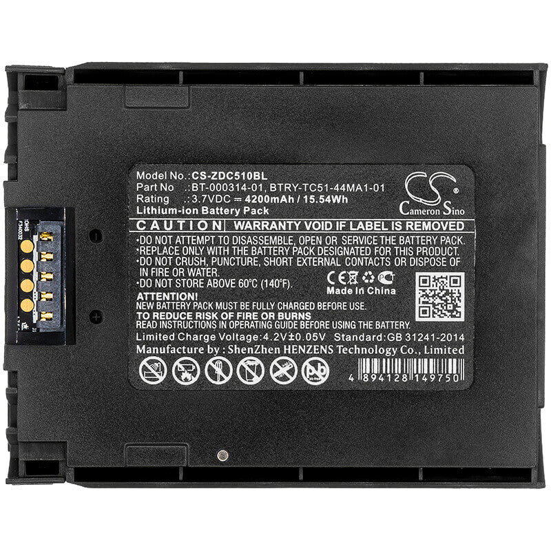 Batterie de scanner de code-barres pour Zebra, BT-000443-00 convient aux modèles Tc51, Tc510, Tc510k 3.7v, 4200mah - 15.54wh Scanner de code-barres Cameron Sino Technology Limited