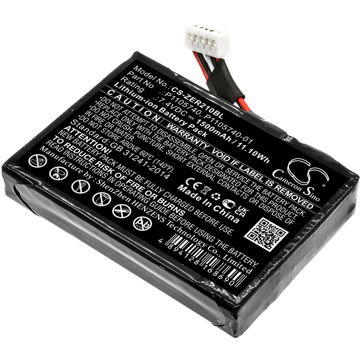 7.4V, Li-ion, 1500mAh, Portable Printer battery fits Zebra, P1105740, Zq200, Zq210, 11.1Wh Portable Printer Cameron Sino Technology Limited