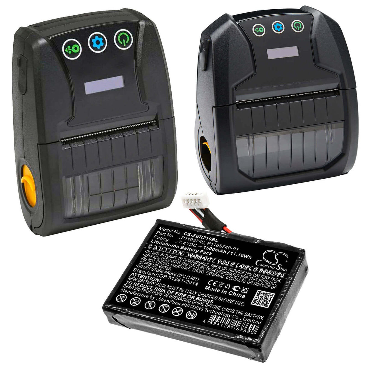 7.4V, Li-ion, 1500mAh, Portable Printer battery fits Zebra, P1105740, Zq200, Zq210, 11.1Wh Portable Printer Cameron Sino Technology Limited