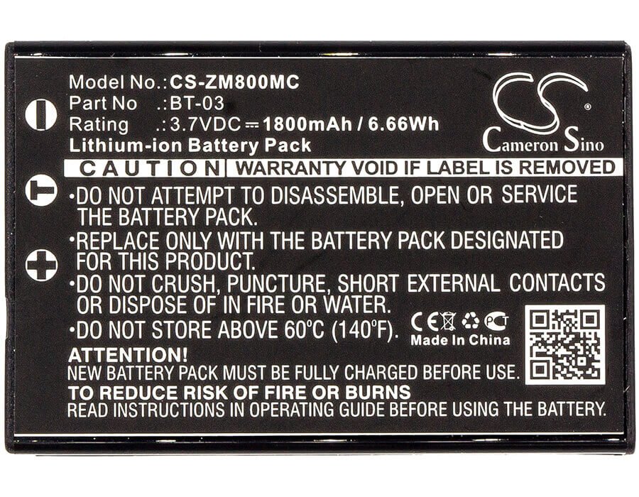 3.7V, Li-ion, 1800mAh, Camera battery fits Zoom, Bt-03, Q8 Recorder, 6.66Wh Camera Cameron Sino Technology Limited (Camera)