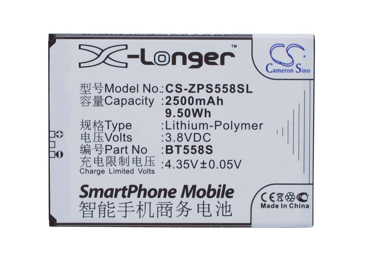3.8V, Li-Polymer, 2500mAh, SmartPhone battery fits Zopo, Bt558s, S5580, Speed 7, 9.5Wh Mobile, SmartPhone Cameron Sino Technology Limited (Suspended)