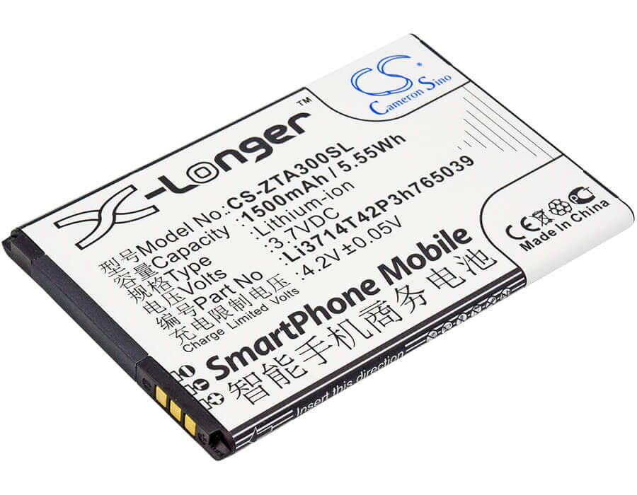 3.7V, Li-ion, 1500mAh, Batterie de smartphone compatible avec Zte, Li3714t42p3h765039, Af3, Af5, 5.55Wh Mobile, Smartphone Cameron Sino Technology Limited (Smartphone)