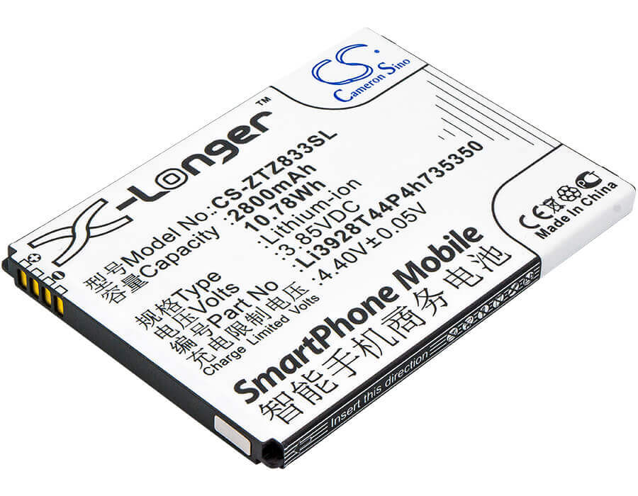 3.85V, Li-ion, 2800mAh, SmartPhone battery fits Zte, Li3928t44p4h735350, Avid Trio, Q802t, 10.78Wh Mobile, SmartPhone Cameron Sino Technology Limited (Smartphone)