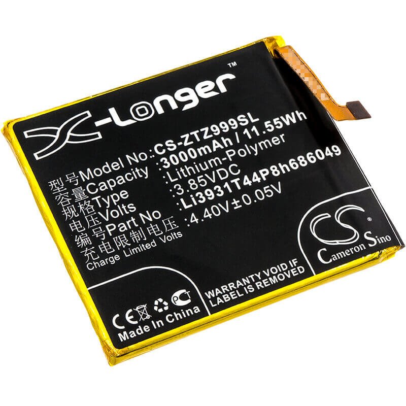 3.85V, Li-Polymer, 3000mAh, SmartPhone battery fits Zte, Li3931t44p8h686049, Axon M, Axon M Lte-a, 11.55Wh Mobile, SmartPhone Cameron Sino Technology Limited (Smartphone)