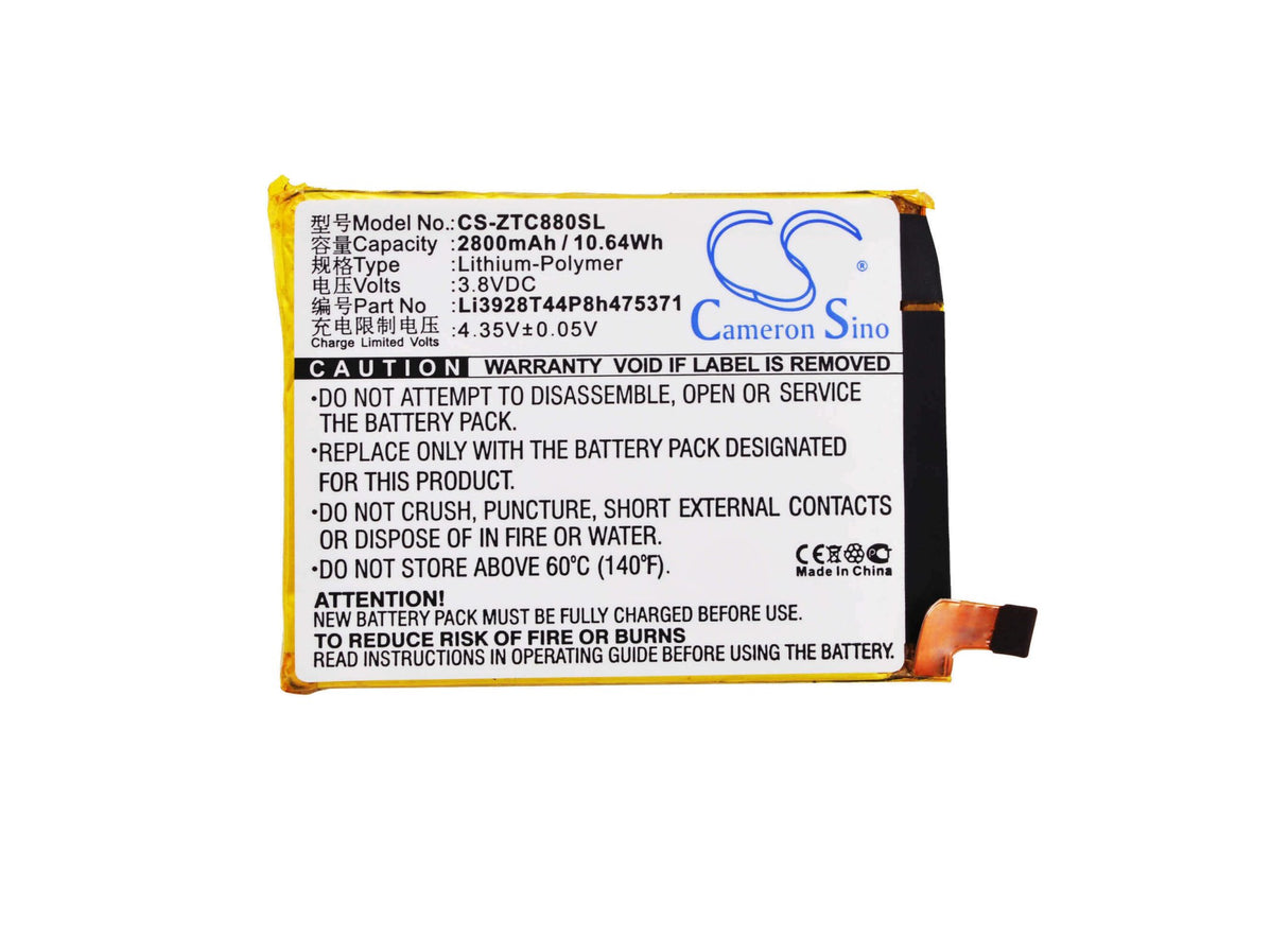 3.8V, Li-Polymer, 2800mAh, SmartPhone battery fits Zte, Li3928t44p8h475371, Axon Mini, Axon Mini B2015, 10.64Wh Mobile, SmartPhone Cameron Sino Technology Limited (Smartphone)