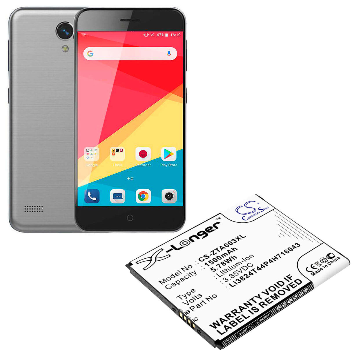 3.85V, Li-ion, 1500mAh, SmartPhone battery fits Zte, Li3824t44p4h716043, 602zt, A521, 5.78Wh Mobile, SmartPhone Cameron Sino Technology Limited (Smartphone)